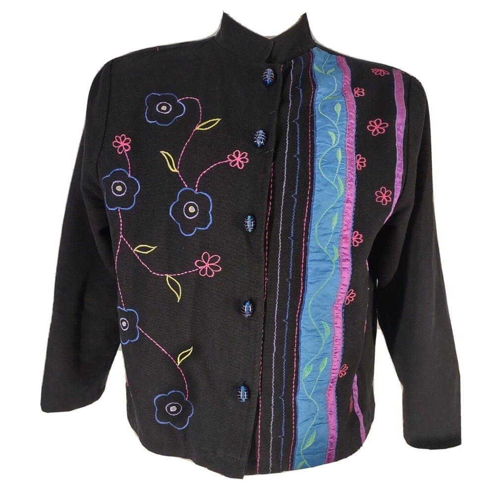 Reversal USA Jacket XL Woman's Extra Large Embroidered Button‎ Down Ladies Black
